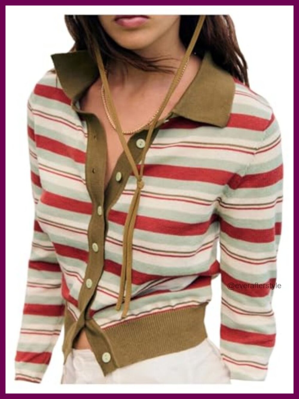 Striped Button Down Cardigan Sweater Long Sleeve Collared Knit Top